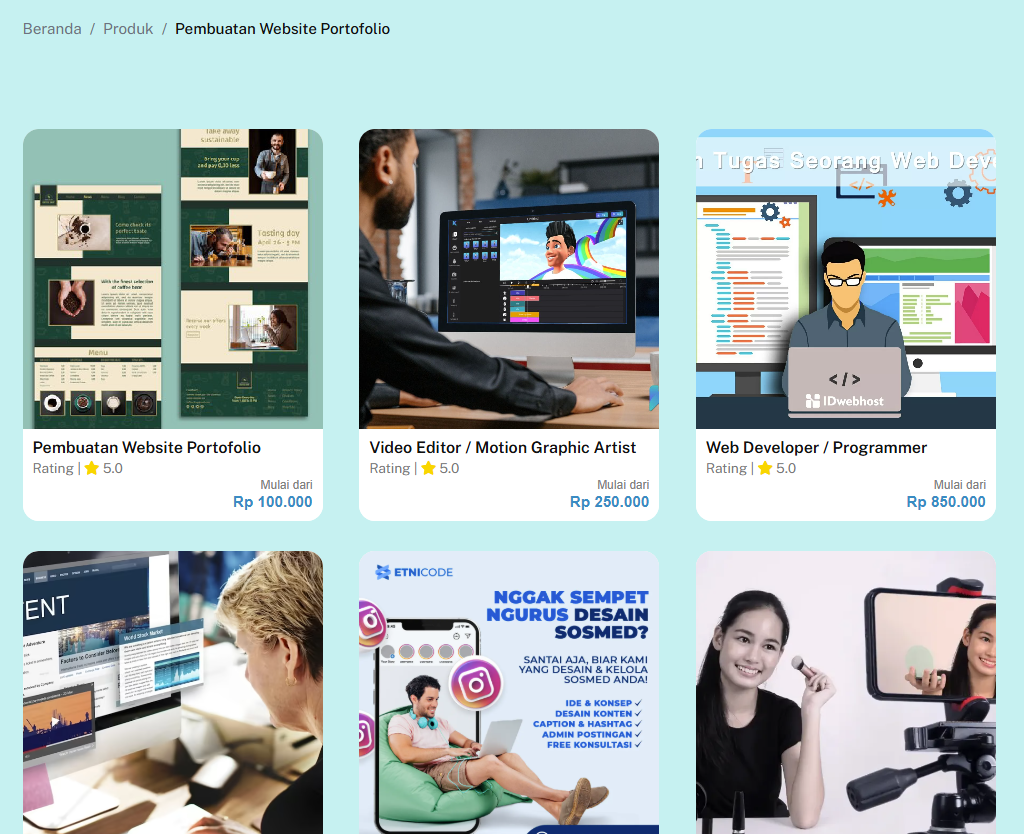 Gambar contoh breadcrumb dan produk
